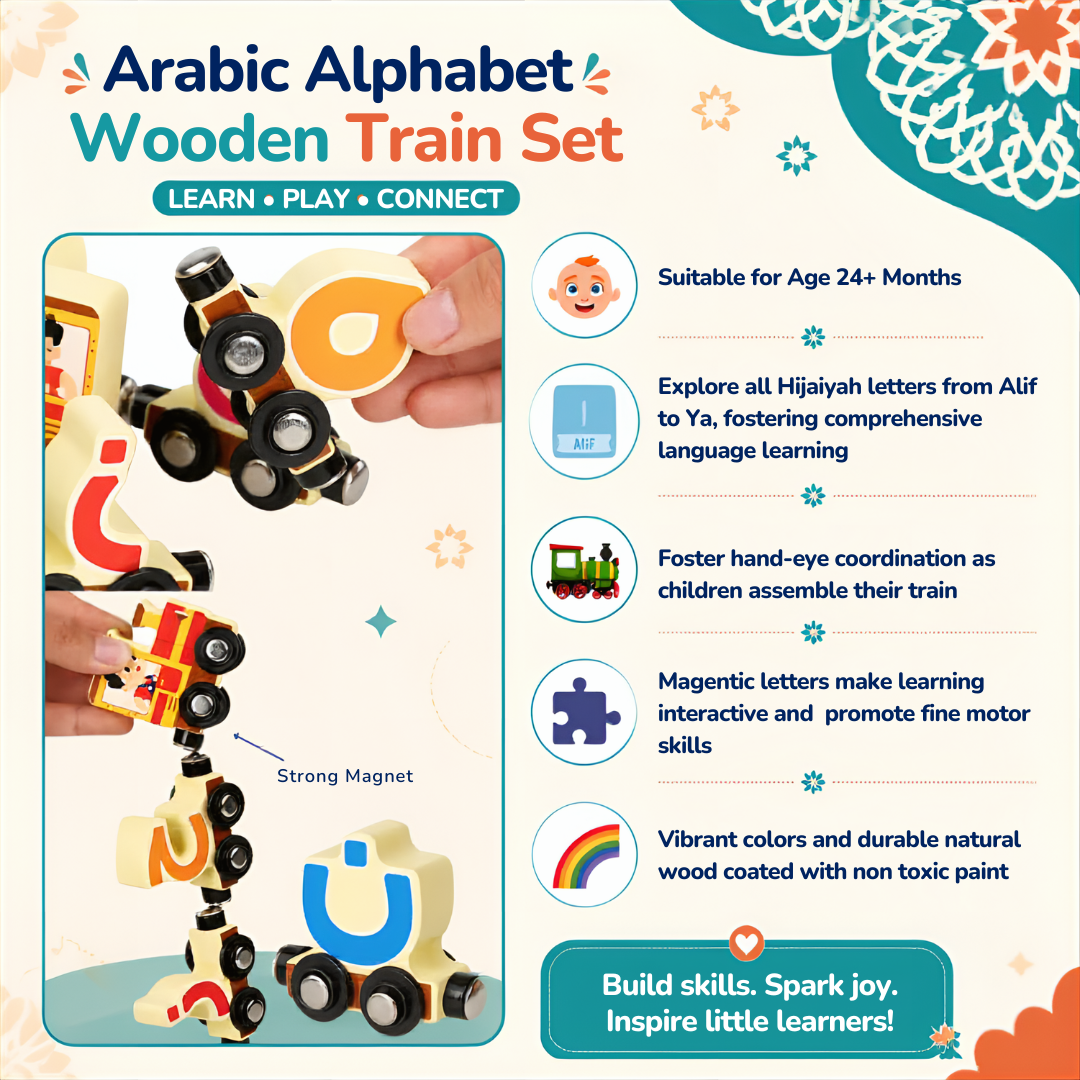 Arabic Alphabet (Hijaiyah) Wooden Train Set